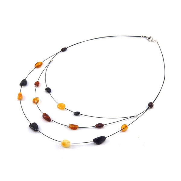 Collier Ambre Femme 3 Rangs Perles Ovales